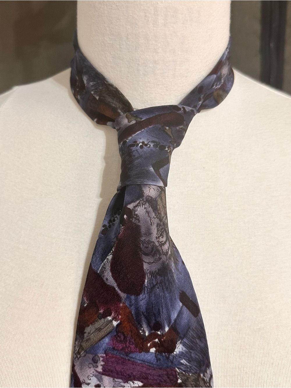 Blue and Burgundy Abstract Pattern Men's Tie